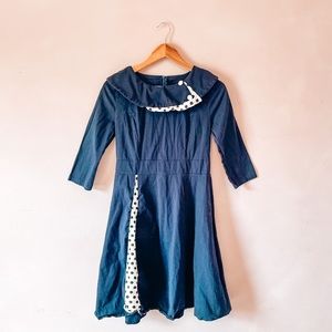 • vintage inspired 50’s navy polka dot dress •